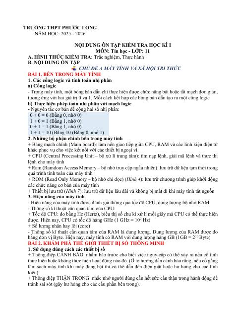 Đề cương ôn tập Học kì 1 Tin học 11 năm 2025–2026 trường THPT Phước Long (TP Hồ Chí Minh)